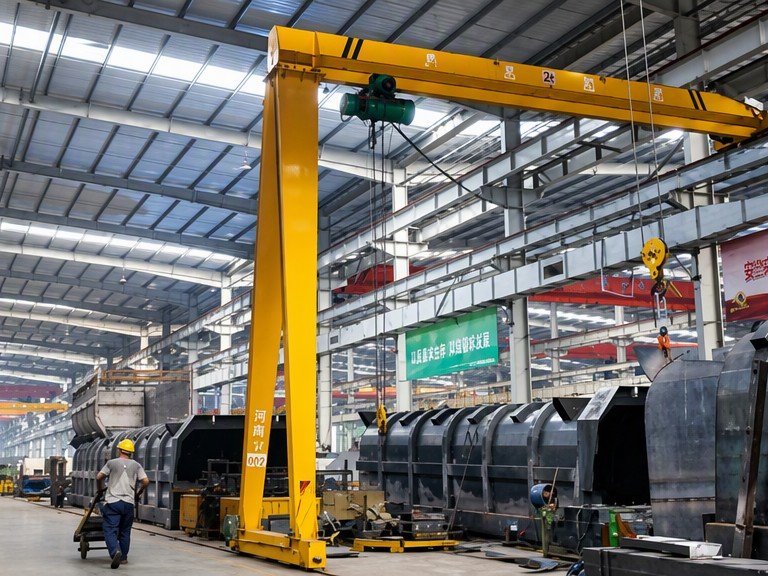 Steel fabrication and gantry cranes on the production line